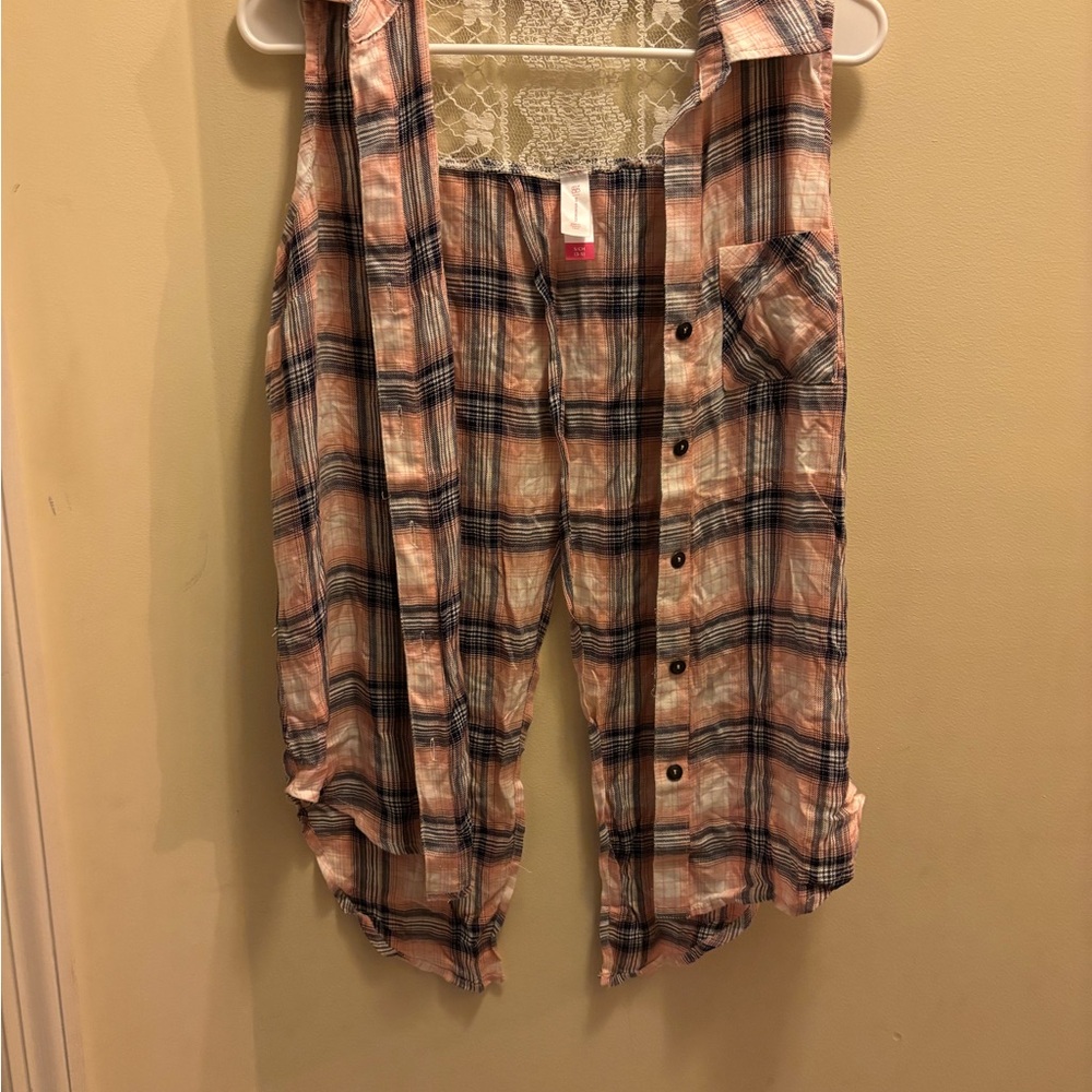 No Boundaries Pink and Blue Plaid Muscle Tee